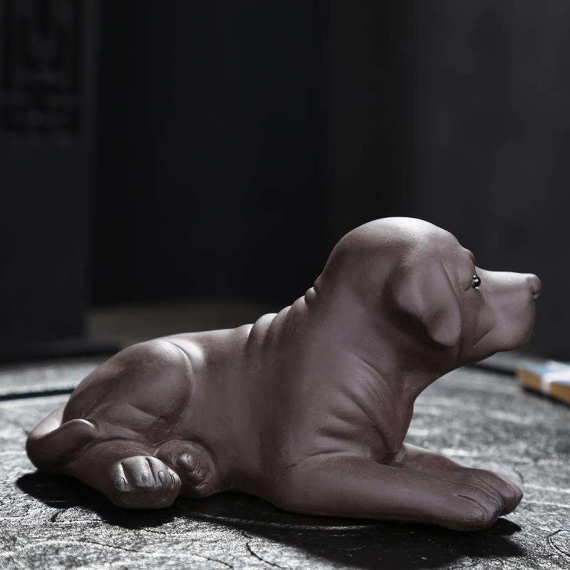 茶宠摆件精品可养紫砂狗茶玩创意个性旺财拉布拉多犬茶具茶盘配件