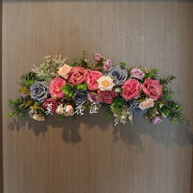 模拟花环门装饰门挂花玫瑰婚礼房间婚礼布置婚礼装饰圆花环