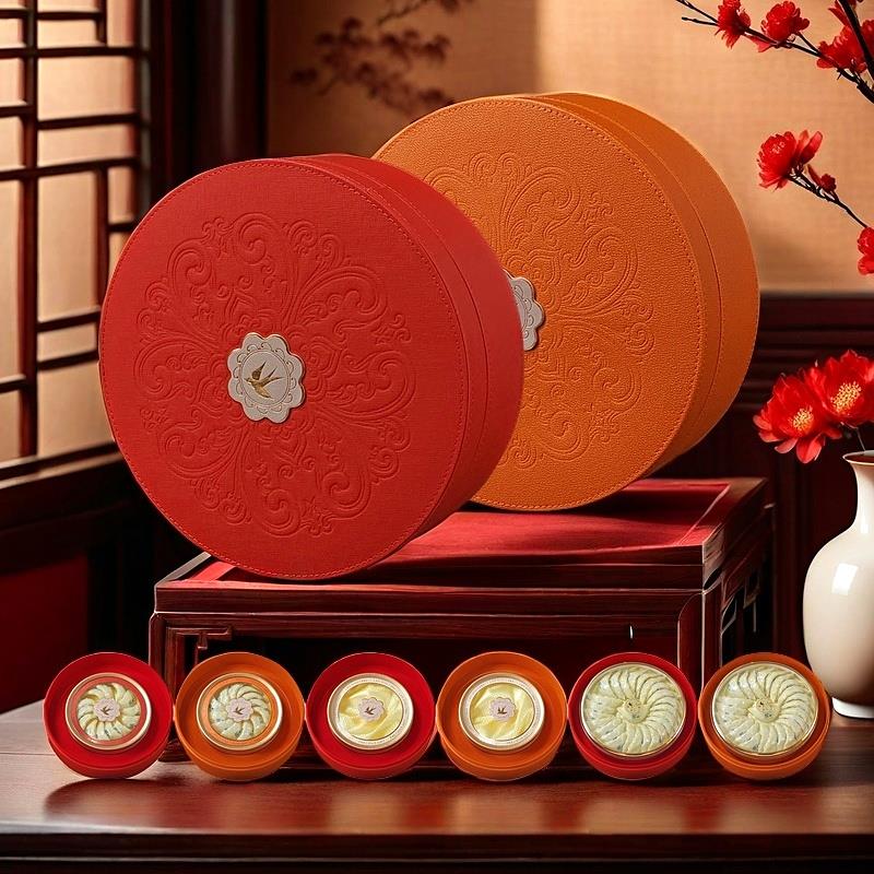 燕窝包装盒红色橙色皮盒圆形天地盖高档礼品盒燕盏空盒子包邮