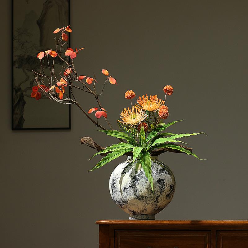 禅意宋氏美学陶瓷花瓶新中式彷真插花酒店民宿玄关桌面装饰品摆件