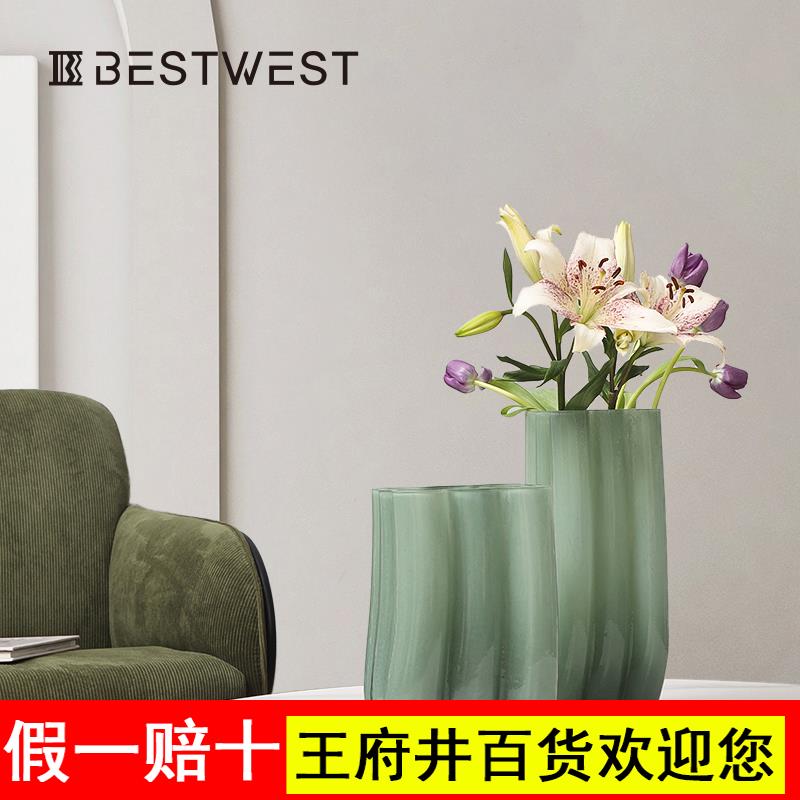 BESTWEST中古玻璃花瓶电视柜书架样板房装饰摆件设计师款简约高级