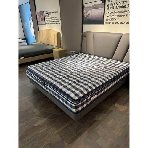 高端全拆装0胶蓝白格子手工床垫马尾羊毛恒温脊柱保护德国进口Agr