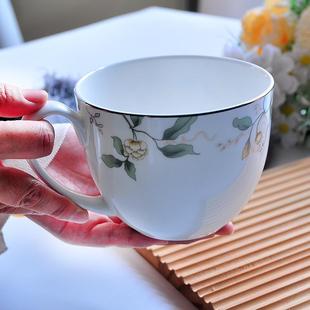 牛奶杯早餐杯唐山骨瓷米饭碗带把早餐碗燕麦杯豆浆杯陶瓷家用超大