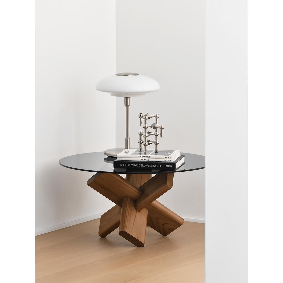 JOLOR进口现代北欧简约侘寂柚木实木玻璃茶几客厅圆形边几