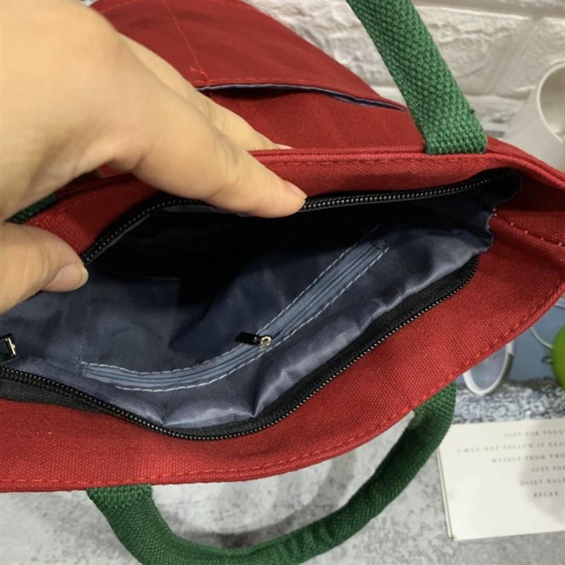 新款韩版圆筒帆布饭盒袋便当包简约手提妈咪包 逛街小包