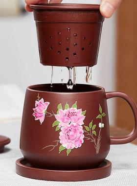 宜兴紫砂杯堆绘色内胆过变滤办公茶杯泡家用茶士VZP具大容量男女