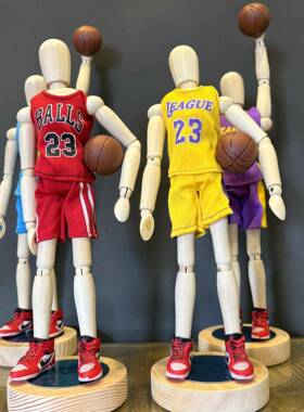 梧棣木人关节灵活可动篮球木人偶摆件木头人偶装饰篮球主题礼品