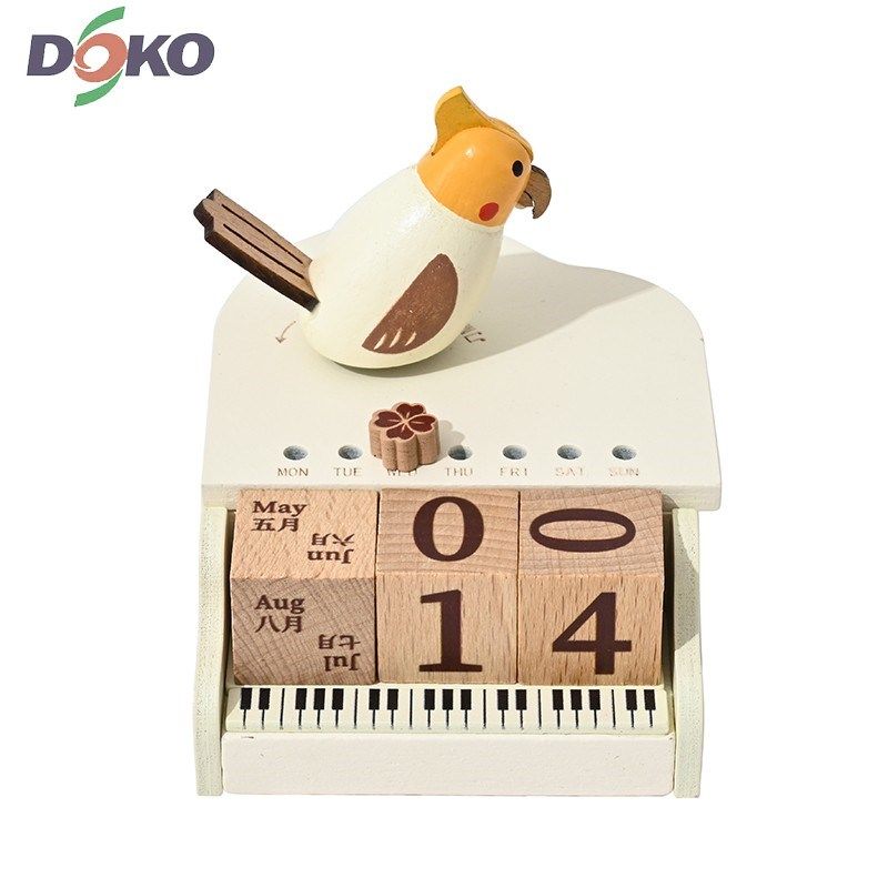 精选小鸟钢琴日历旋转音乐盒女孩生日礼物万年历木质音乐盒八音盒