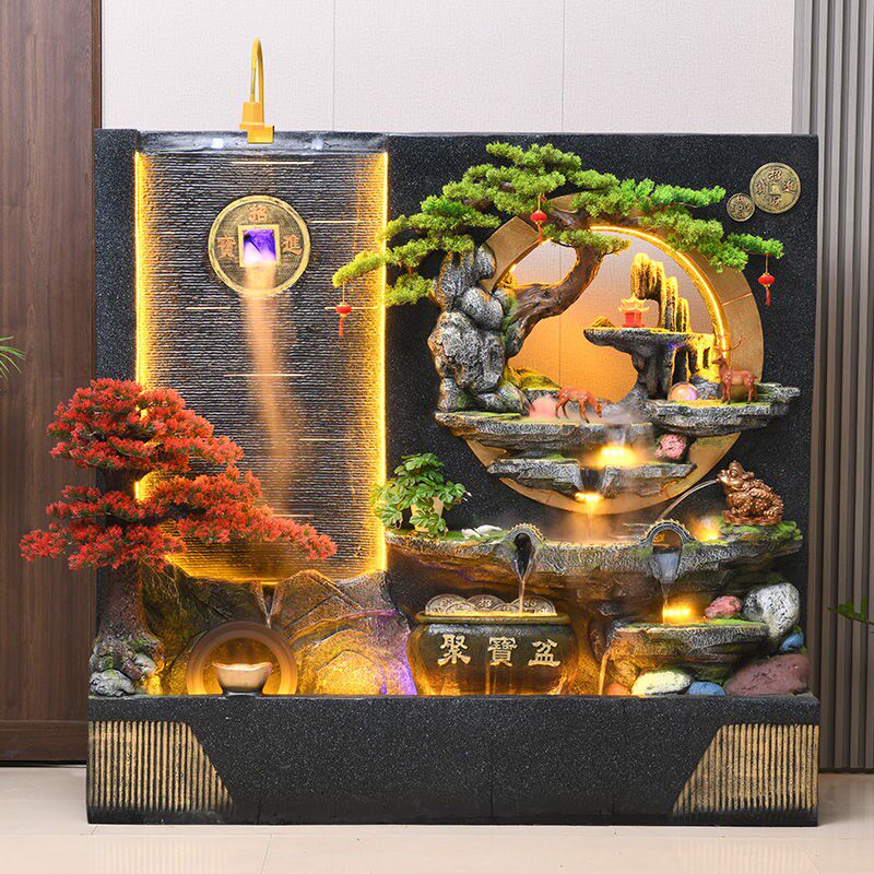 [2025新款]水幕墙流水屏风景观风水轮水幕墙假山喷泉客厅流水摆件