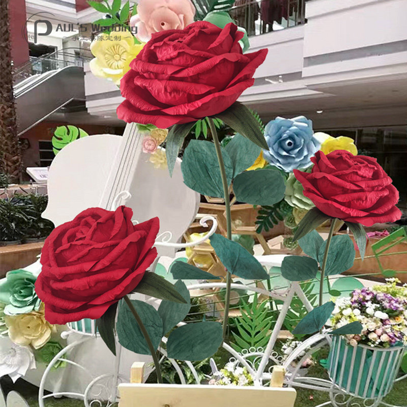 立体户外婚庆路引红色玫瑰纸花节日橱窗展示手工成品仿真纸艺花