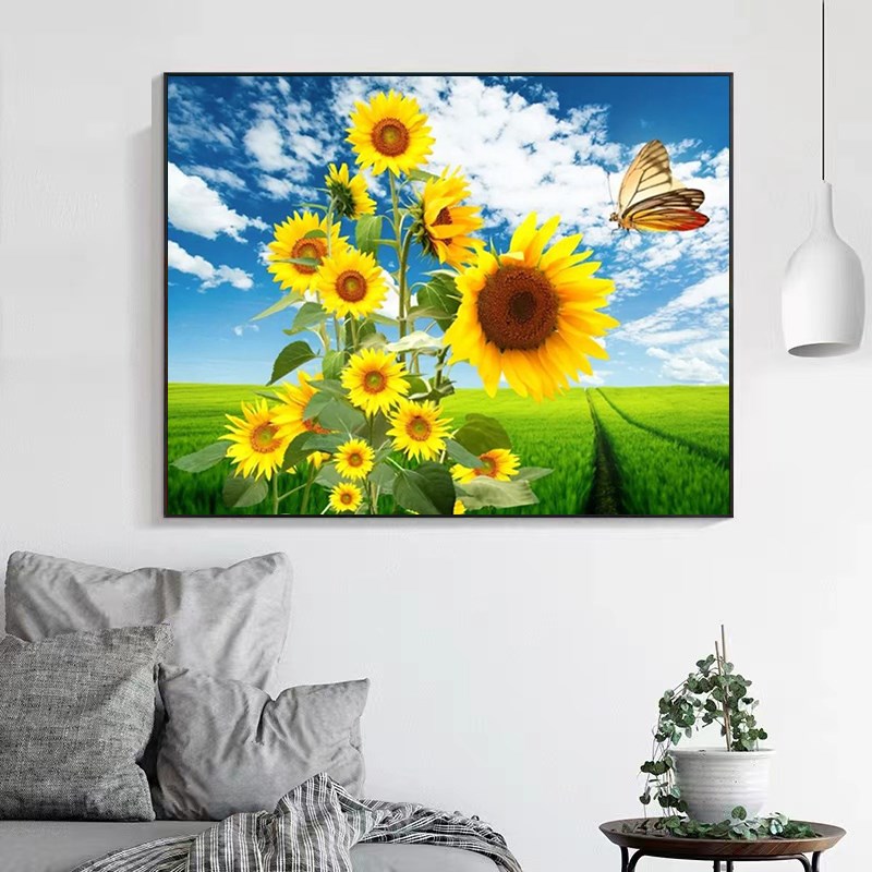 向日葵钻石画2024新款花卉手工5d贴钻十字绣砖石贴画客厅餐厅满钻