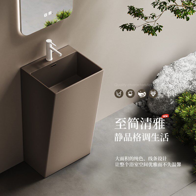 新中式仿古立柱盆民宿落地式洗手盆阳台小型一体陶瓷盆卫生间洗脸