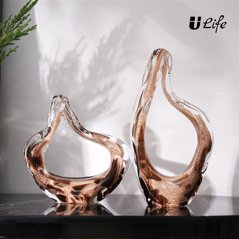 棕璃曲韵琉璃艺术摆件创意抽象手工摆件客厅玄关酒柜装饰品工艺品