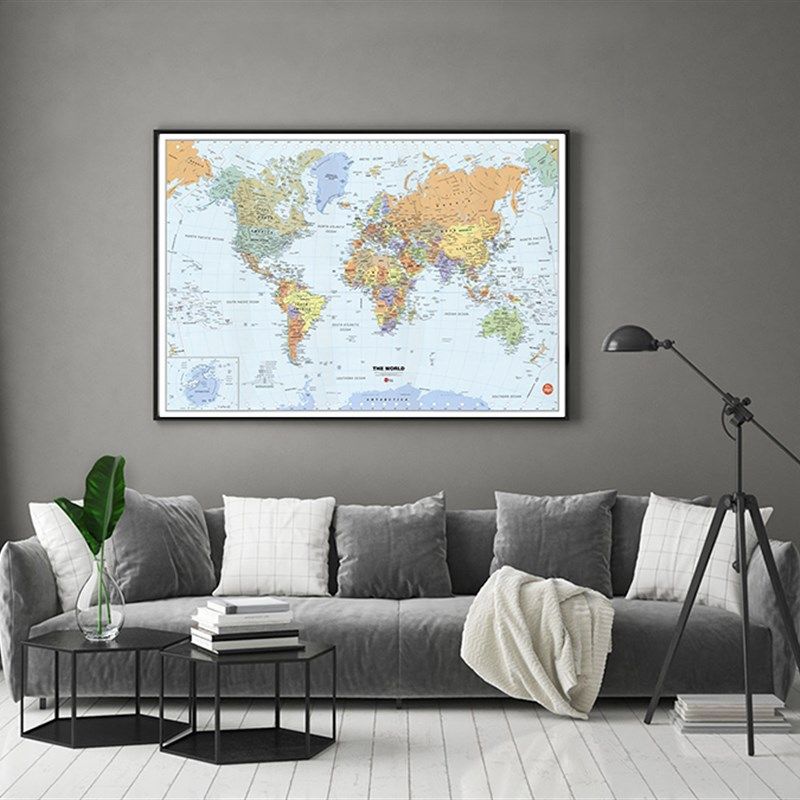 2021英文版世界墙贴办公室挂画现代装饰画客厅沙发背景墙挂图地图