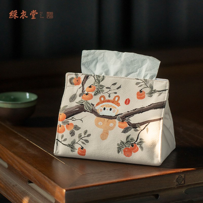 彩衣堂国风可爱猫咪纸抽式餐巾纸套家用纸巾盒套布艺抽纸盒车用AC