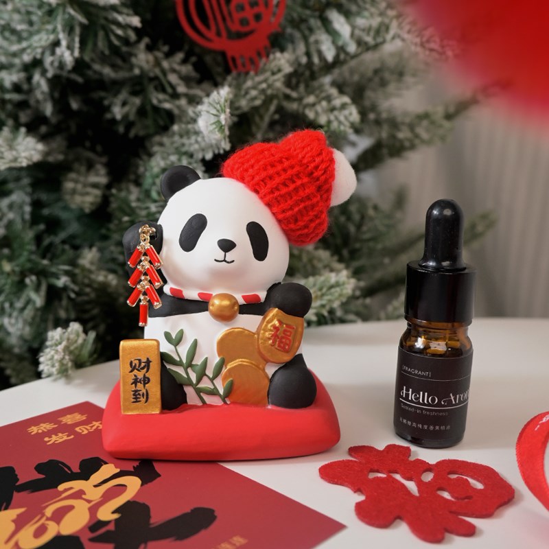 新年春节礼物福宝熊猫香薰扩香石桌面装饰摆件实用送老外国人礼盒