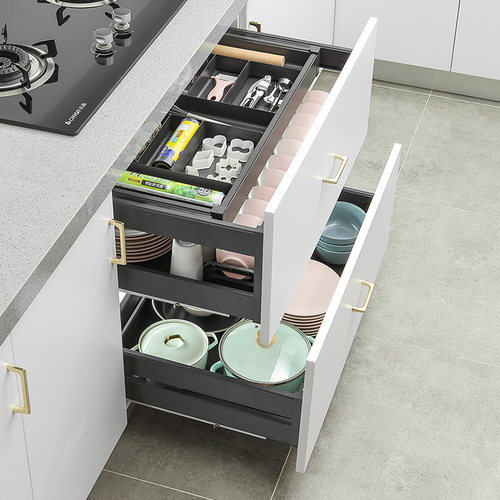 厨房橱柜拉篮三层铝合金抽中抽双层碗碟工具收纳拉篮抽屉式碗碟篮