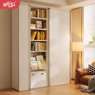 精选阿格贝贝图书馆书架防尘铝合金折叠蜂巢门免打孔推拉门防尘收