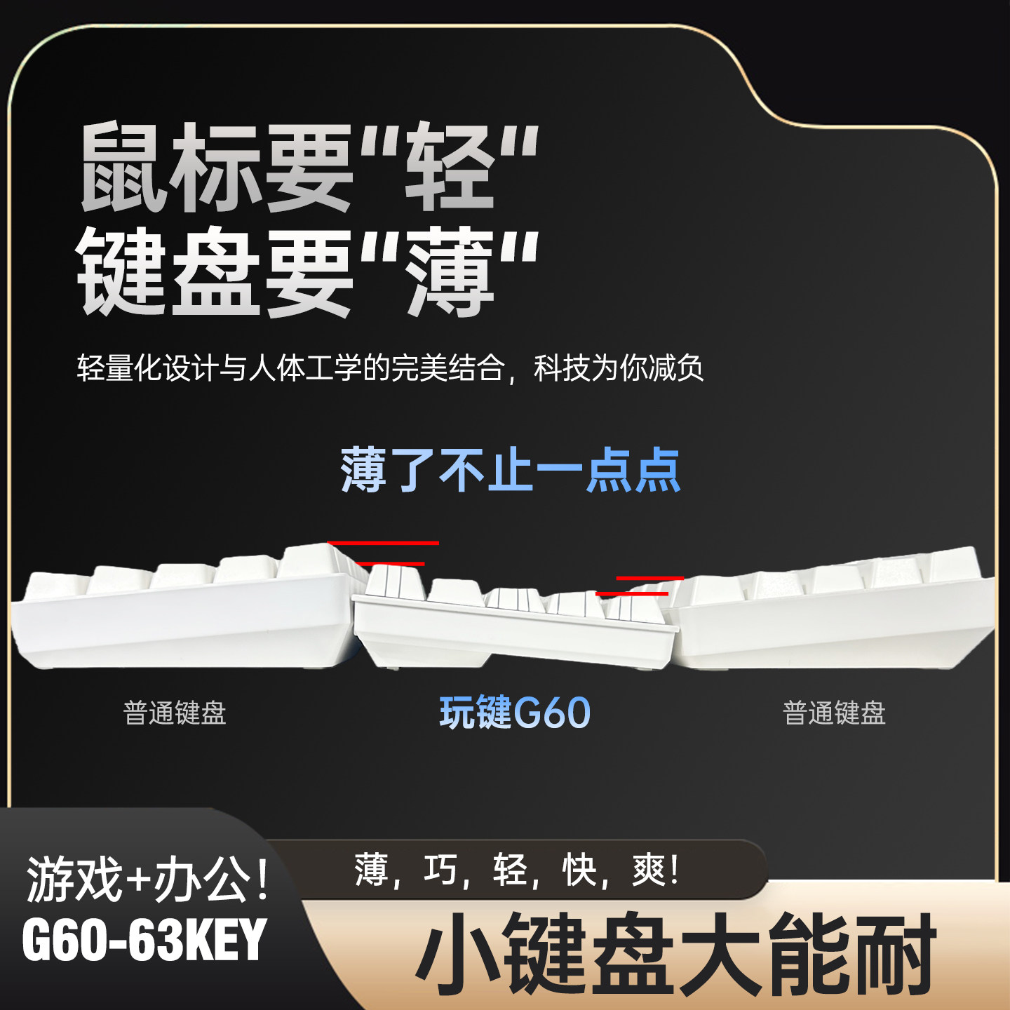 玩键G60超薄磁轴键盘机械电竞游戏专用RT0.01有线低延迟63键65LED