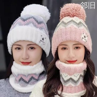 老太太帽中老年人冬天女款帽子奶奶防寒一体帽毛线帽保暖护耳加绒