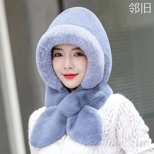 老太太帽中老年人冬天女款帽子奶奶防寒一体帽毛线帽保暖护耳加绒