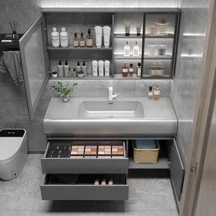轻奢可丽耐肤感一体盆简约智能浴室柜组合卫生间一体式浴柜洗漱台