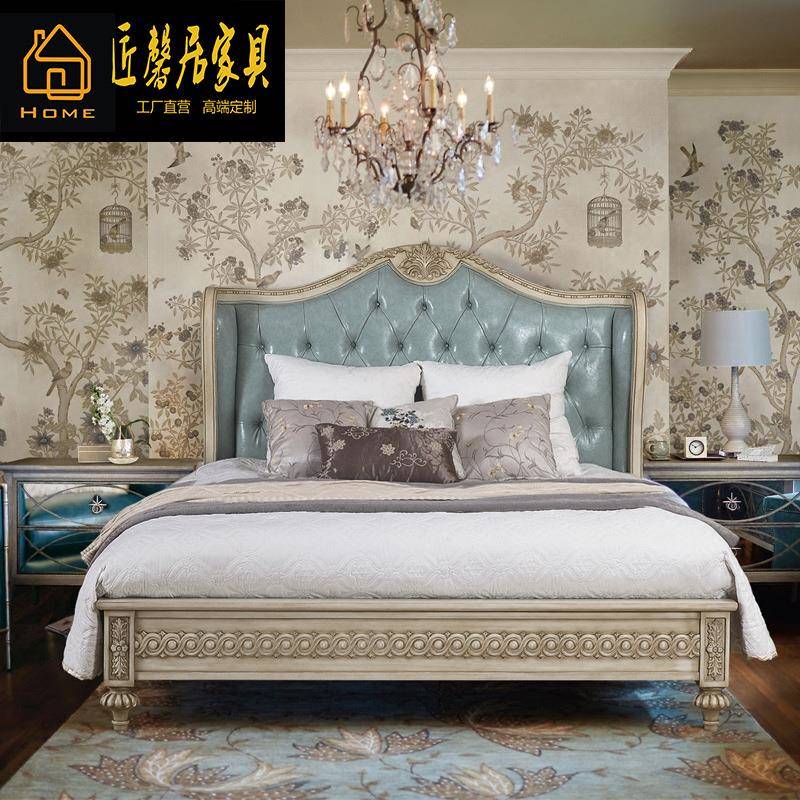 欧式双人床1.51.8米美式床卧室双人床简欧雕花家具法式婚床家具