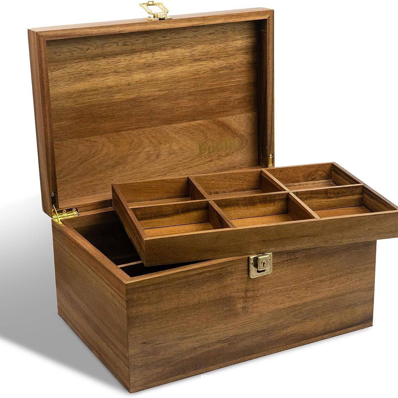 木质双层收纳盒桌面杂物整理盒复古储物盒珠宝饰品分格收纳木箱