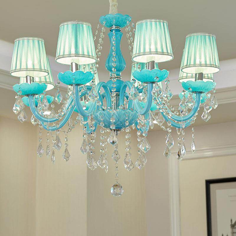 欧式客厅餐厅卧室水晶灯简约现代家用蜡烛led灯蓝色餐厅网咖灯具