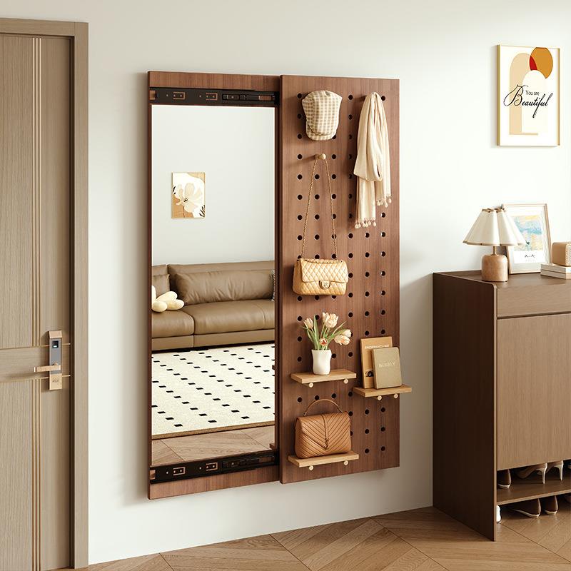 实木洞洞板穿衣镜隐藏式全身镜子推拉家用可关闭壁挂墙卧室试衣镜