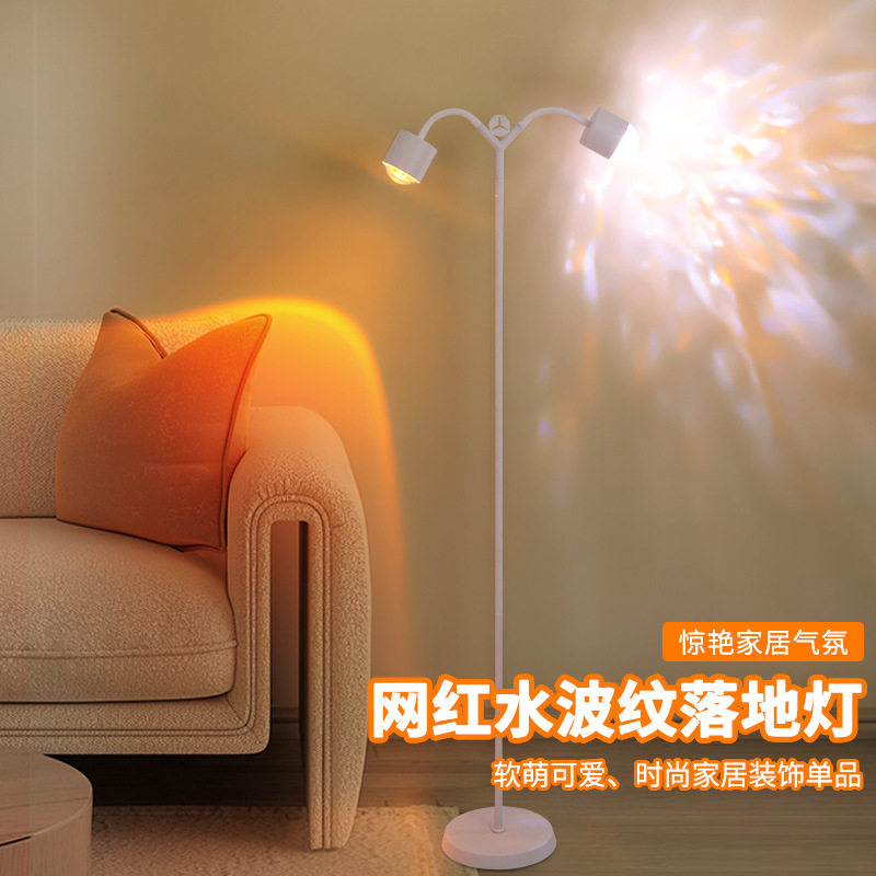 双头水波纹落地灯直播间背景客厅卧室装饰落日灯可调光落地式