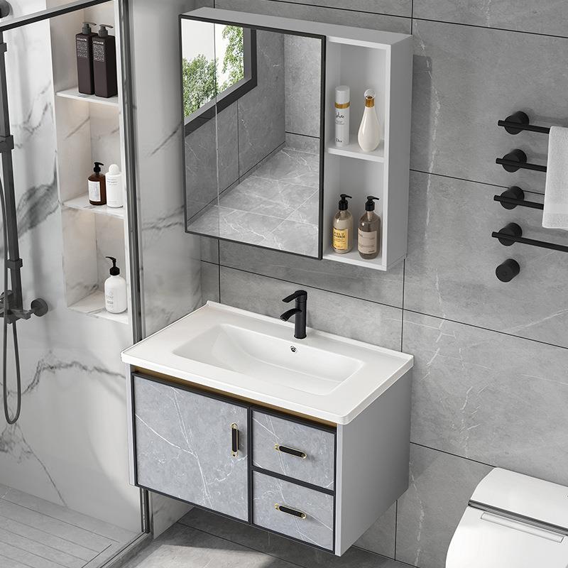 轻奢浴室柜组合挂墙式太空铝碳洗手脸盆卫生间洗漱台一体陶瓷面池