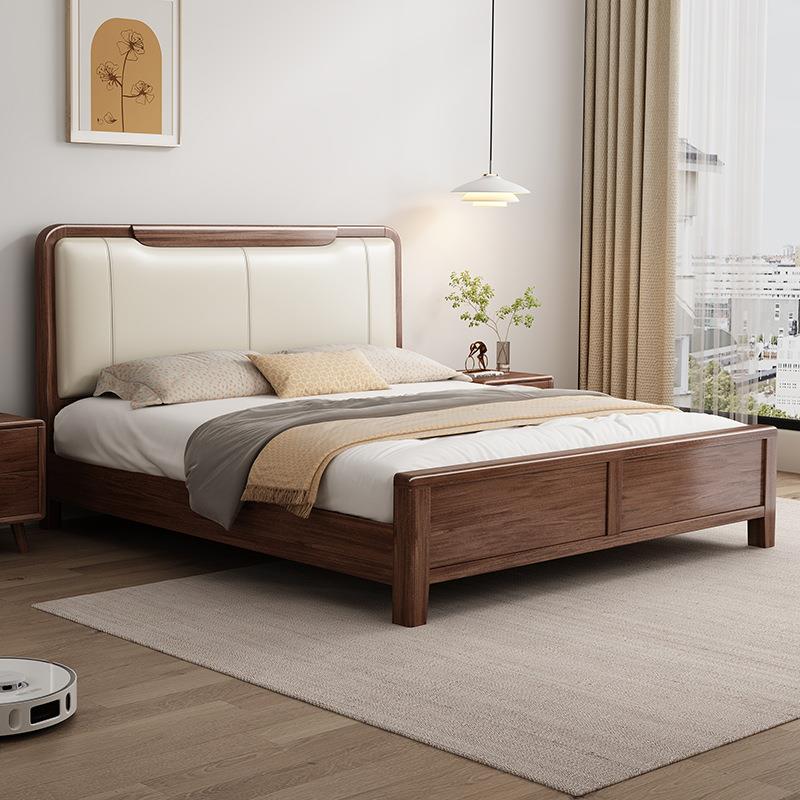 实木床双人床简约现代主卧家用1.8米1.5米胡桃木床2024新款单人床