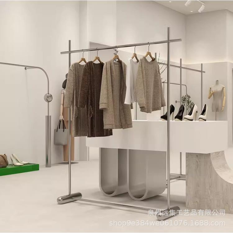 服装店展示架陈列架落地式男女装不锈钢挂衣架中岛侧挂货架子