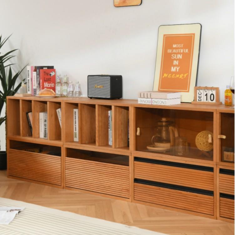 日式实木书柜客厅家用展示柜自由落地组合柜书房矮柜收纳格子柜