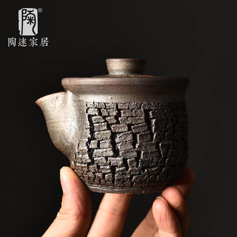 纯手工宝瓶壶粗陶柴烧泡茶壶复古轻奢茶具创意手抓壶防烫爆裂纹壶