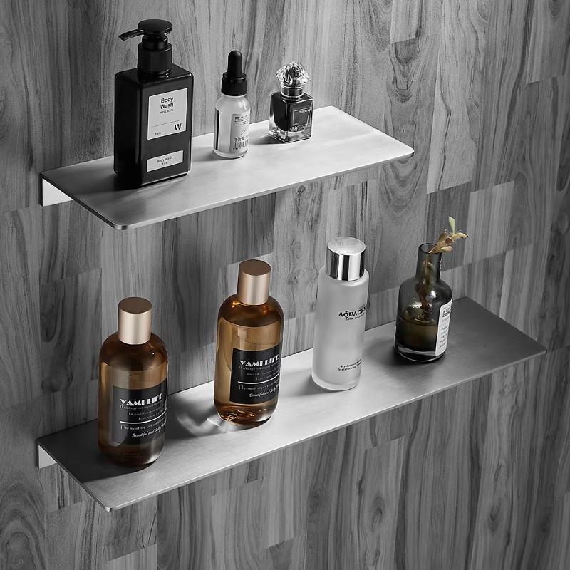 不锈钢墙上一字板家用卫生间洗漱台镜前隔板置物架免打孔厨房收纳