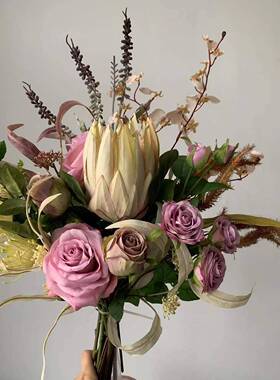 M195淡紫色系手札花束仿真花绢花假花欧式桌摆花束