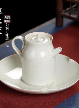 草木灰壶承茶点盘｜仿古青灰釉茶壶小托盘干泡盘复古陶瓷家用茶具