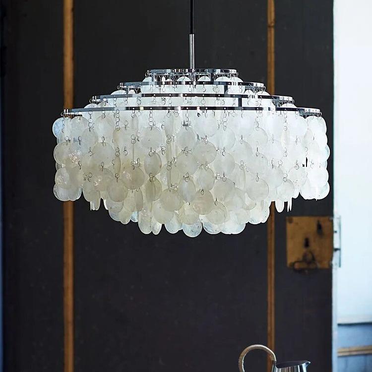 客厅吊灯新款现代简约大气贝壳吊灯法式奶油风轻奢风铃卧室客厅灯
