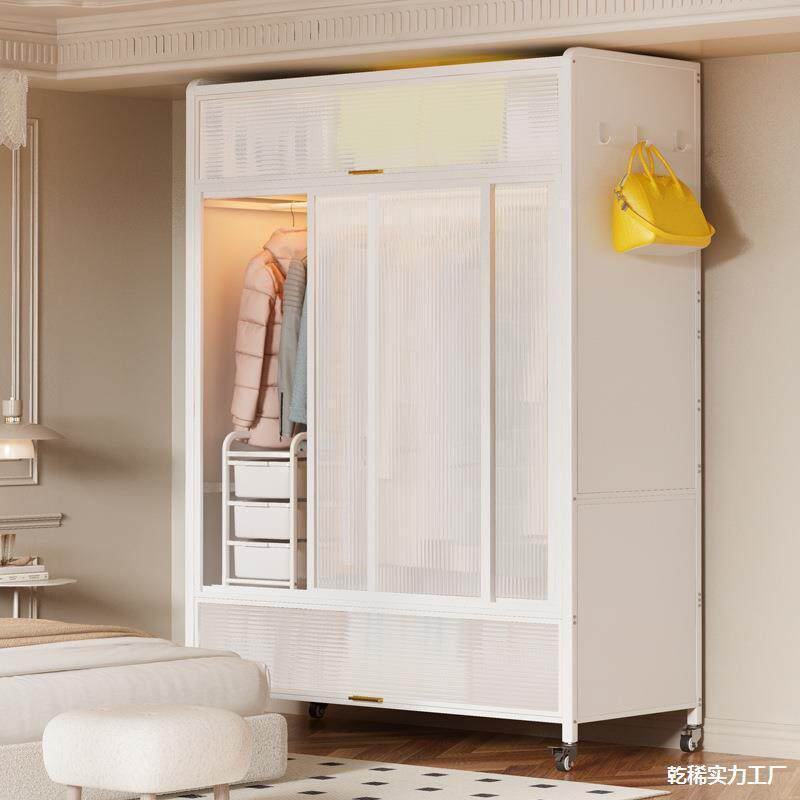 钢制金属莉简易衣橱卧室儿童衣柜好室家衣柜门收纳拉门艺铁移推拉