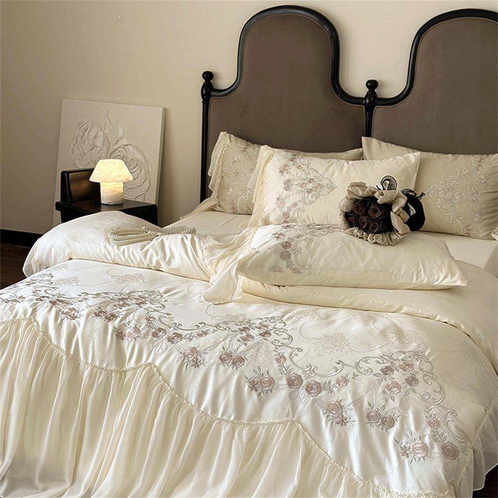 法式蕾丝浪漫全棉长绒棉四件套纯棉提花刺绣公主风床单被套