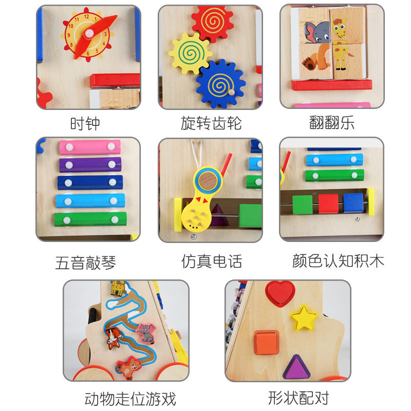 木制早教多功能敲琴齿轮学步车宝宝学走路推车玩具儿童学步车木制