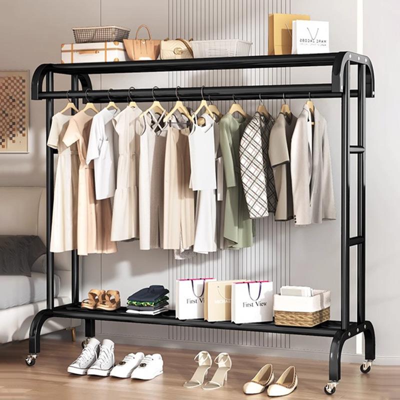 加粗落地衣架家用卧室晾衣架室内挂衣服的衣帽架子挂衣杆结实双杆