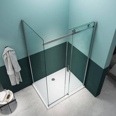 8mm一字型淋浴房黑色不锈钢铝材干湿分离玻璃隔断屏风浴屏直