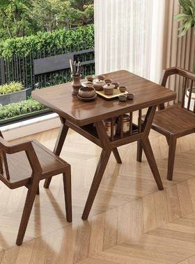 阳台实木茶桌休闲小桌子组合圆桌小茶几小户型茶桌家用坐地小矮桌