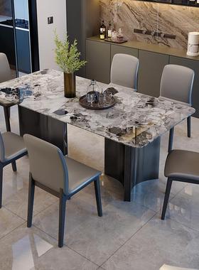轻奢大理石餐桌现代简约长方形家用餐桌椅组合小户型奥利奥灰饭桌