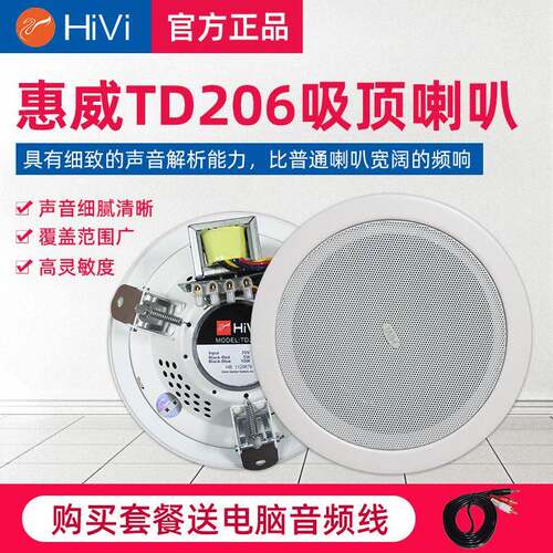 Hivi/惠威TD206定压吸顶喇叭商场酒店吊顶音响背景音乐天花音箱