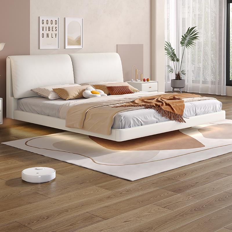 悬浮床现代简约主卧高端双人大床轻奢现代大象耳朵软包婚床真皮床