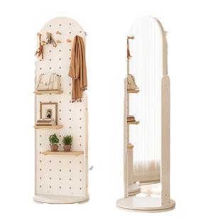 全身镜落地镜家用洞洞板穿衣镜旋转可移动衣挂架一体镜子试衣镜
